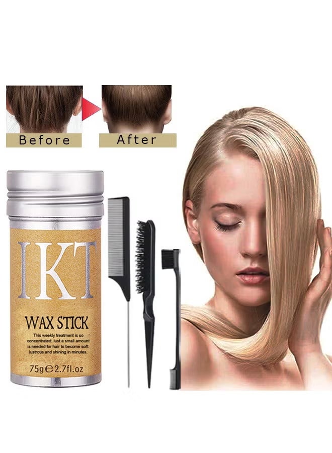 IKZEE 75g Hair Wax Stick and Comb Set 3 PCS Edge Control Brush Hair Slick Stick Wax Stick for Hair Bristle Brush for Flyaways Teasing Brush for Hair Styling for Baby Hair & Flyaways & Edge Frizz Hair - Image 1